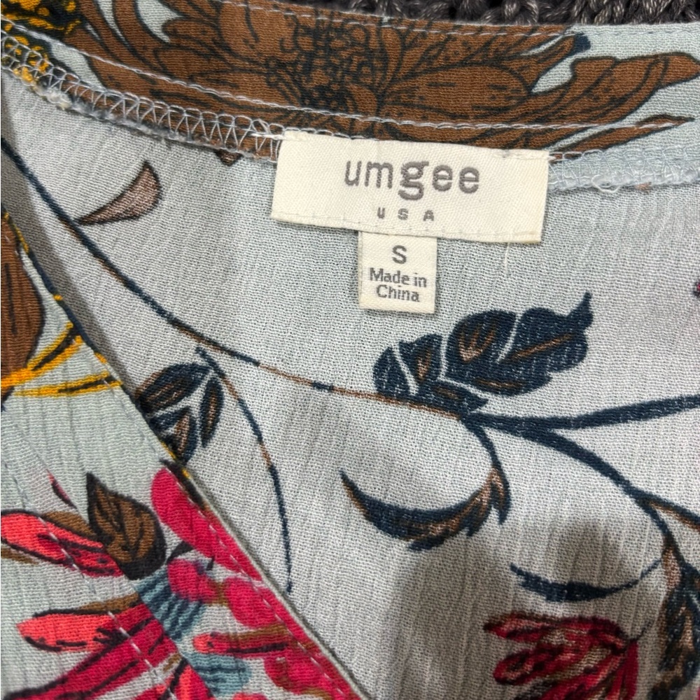 Umgee Multicolor Patchwork Floral Blouse With Tie - image 4